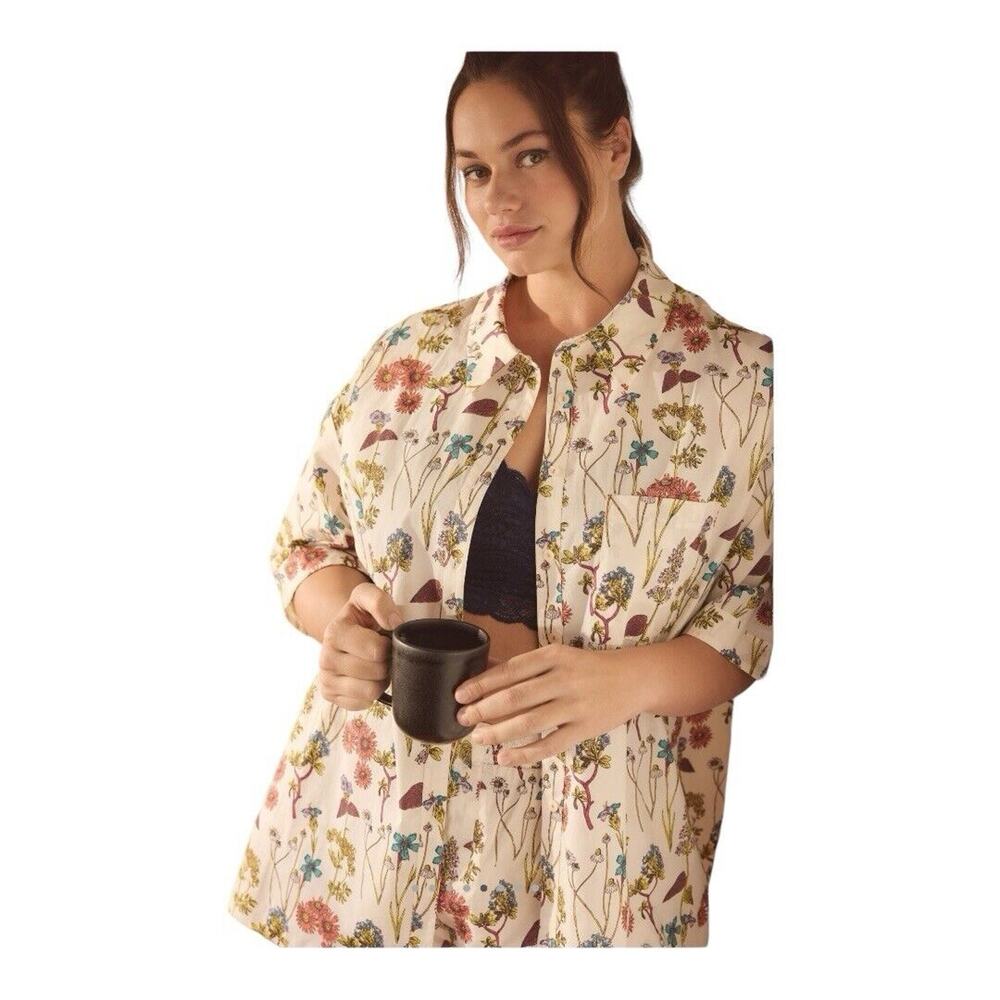Anthropologie Floral Pajama Short Sleeve Top